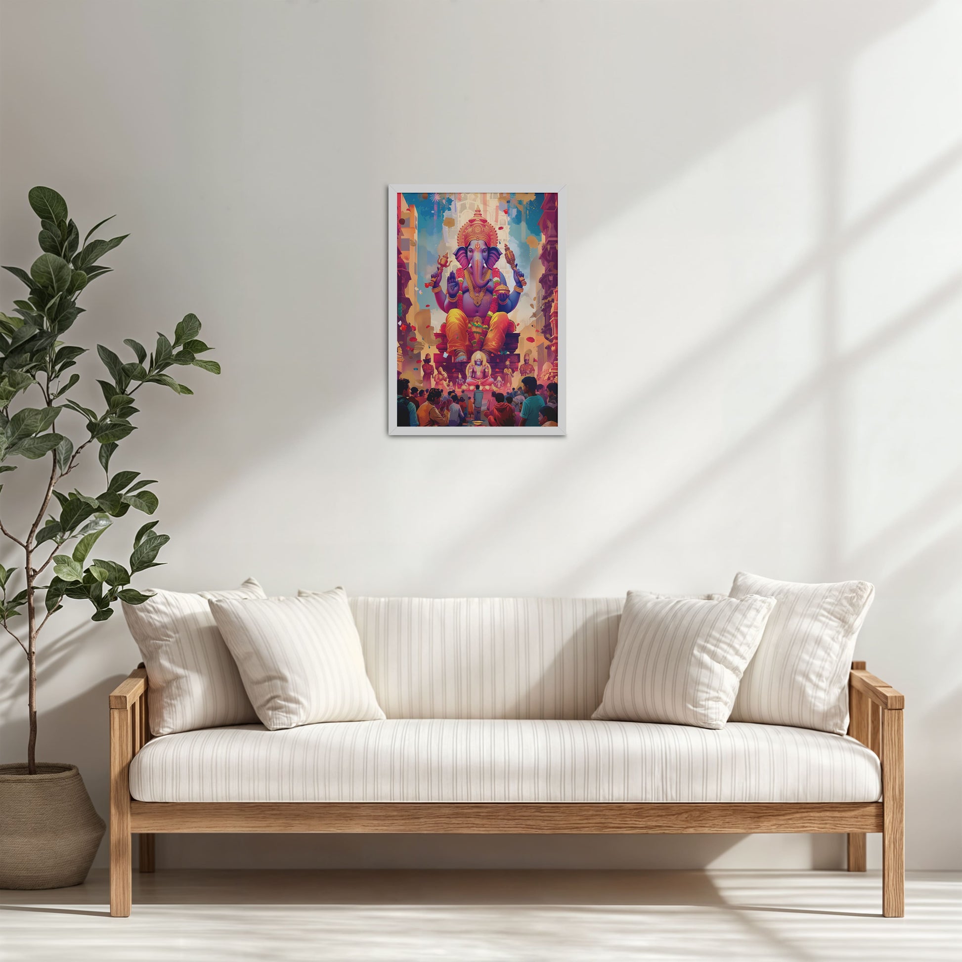 Living Room Cabinet Table Preview of Elegant Lord Ganesha Spiritual Wall Frame & Artwork in White Color Frame