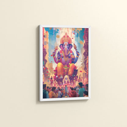 Side View of Elegant Lord Ganesha Spiritual Wall Frame & Artwork in White Color Frame