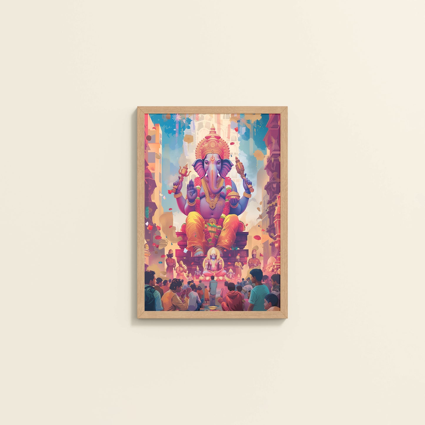 Wall View of Elegant Lord Ganesha Spiritual Wall Frame & Artwork in White Color Frame