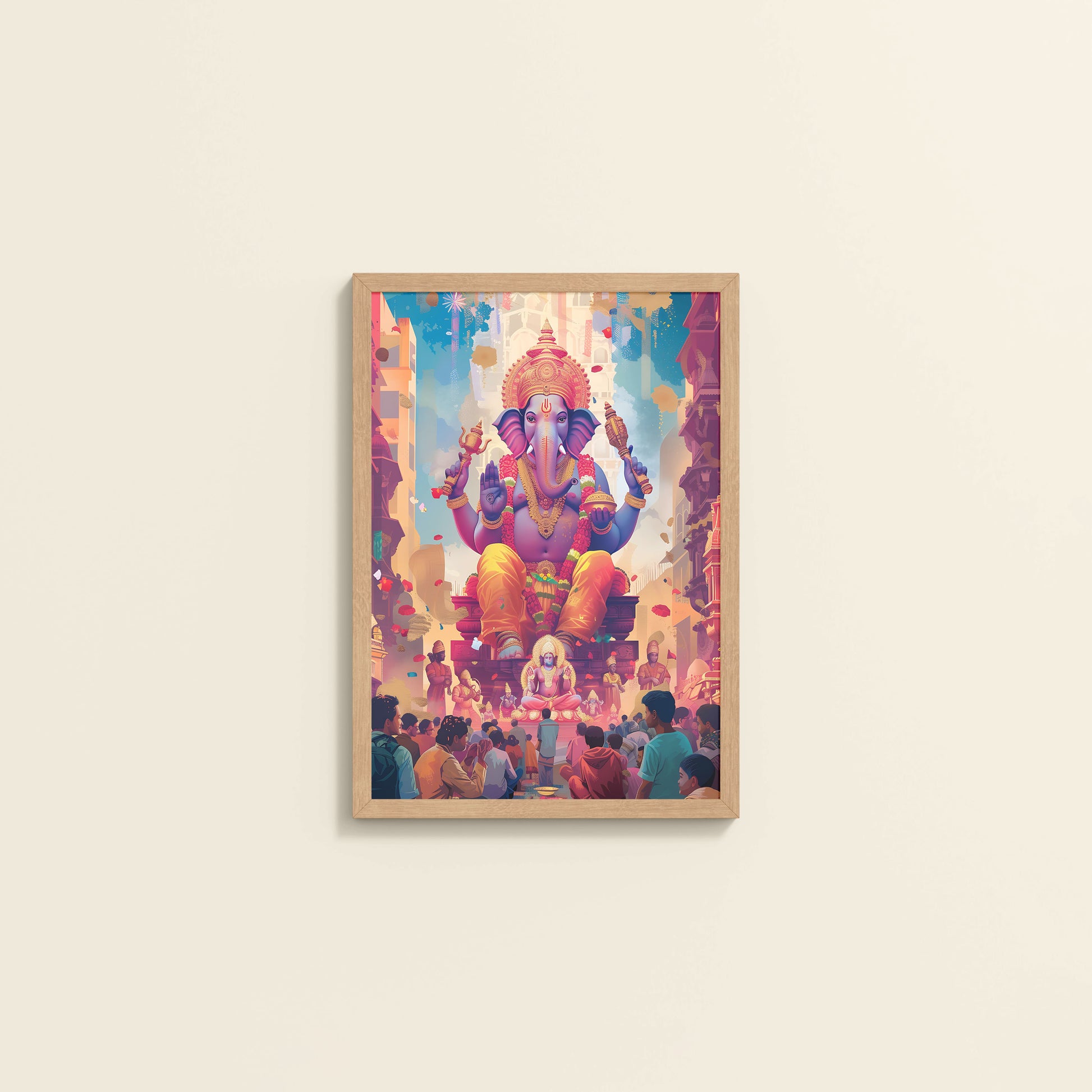 Wall View of Elegant Lord Ganesha Spiritual Wall Frame & Artwork in White Color Frame