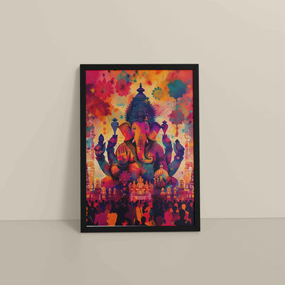 Floor View of Blessings of Lord Ganesha – Colourful Wall Decor & Art in Black Color Frame