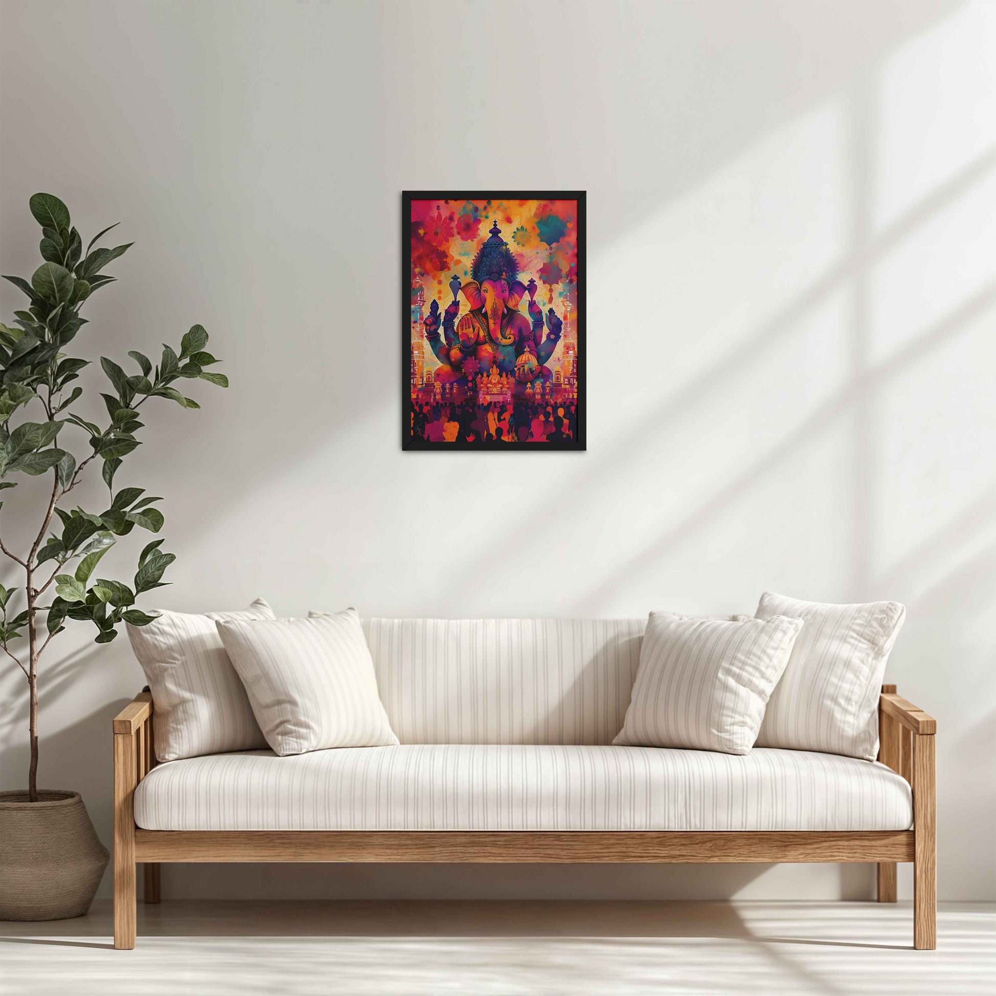 Living Room Cabinet Table Preview of Blessings of Lord Ganesha – Colourful Wall Decor & Art in Black Color Frame