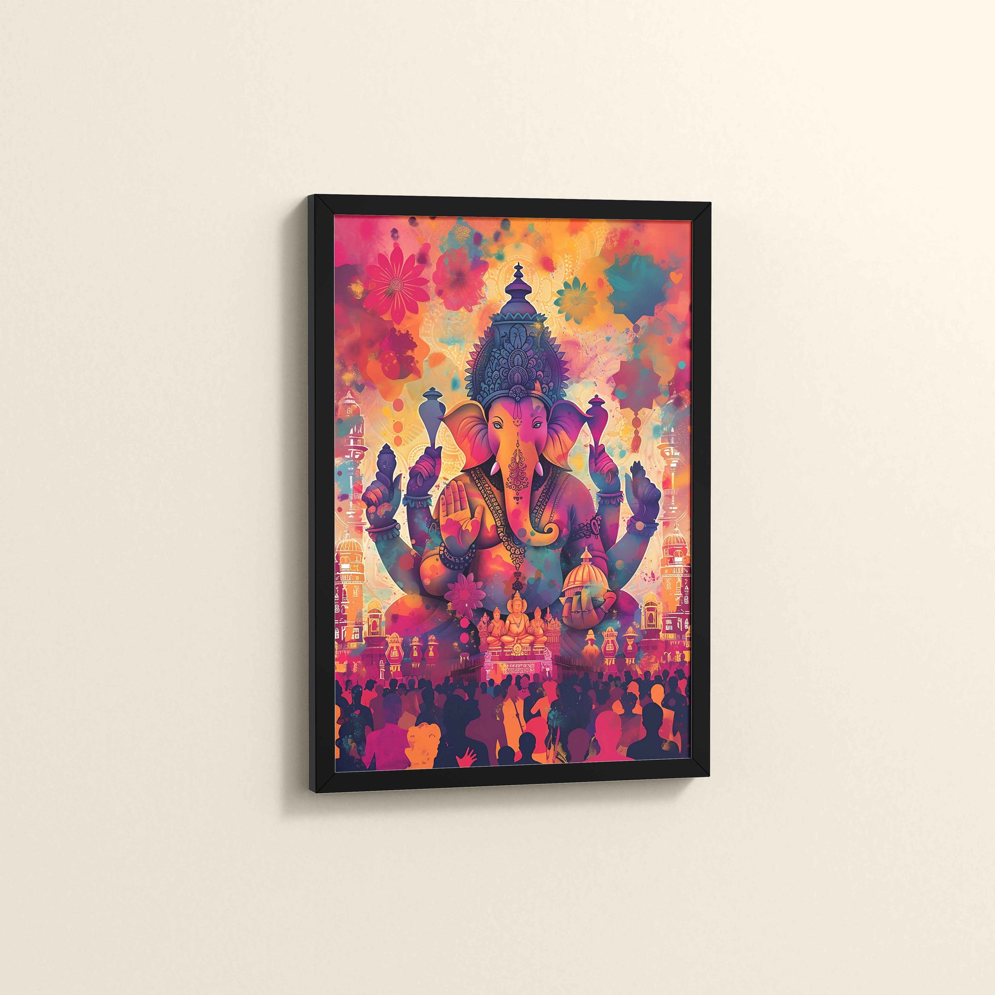 Side View of Blessings of Lord Ganesha – Colourful Wall Decor & Art in Black Color Frame