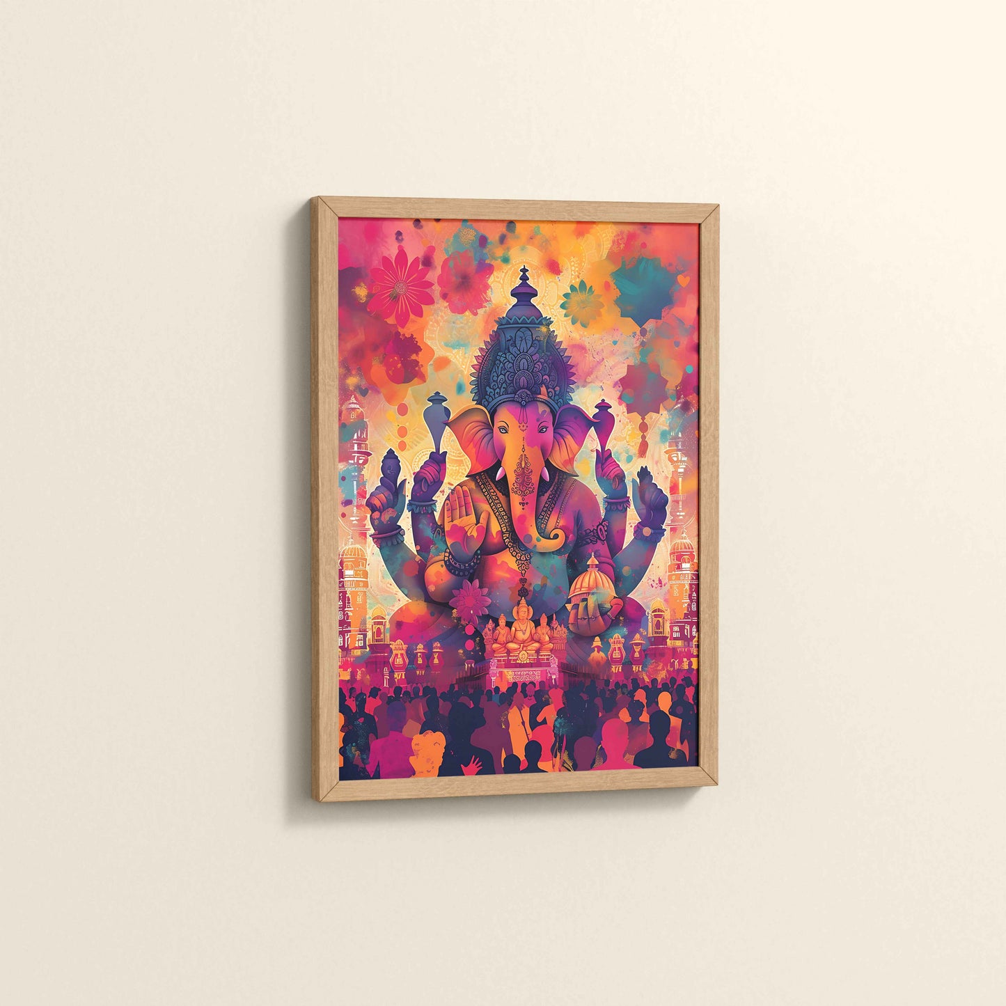 Side View of Blessings of Lord Ganesha – Colourful Wall Decor & Art in Natrual Color Frame