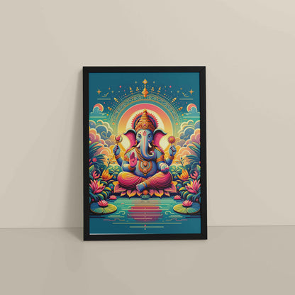 Floor View of Colorful Lord Ganesha Wall Frame – A Symbol of Peace & Positivity in Black Color Frame