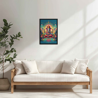Living Room Cabinet Table Preview of Colorful Lord Ganesha Wall Frame – A Symbol of Peace & Positivity in Black Color Frame