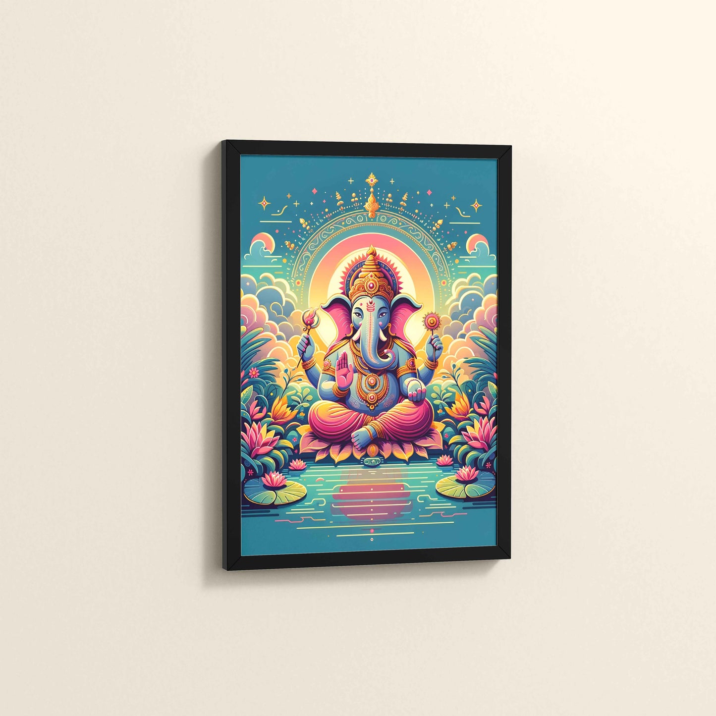 Side View of Colorful Lord Ganesha Wall Frame – A Symbol of Peace & Positivity in Black Color Frame