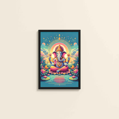 Wall View of Colorful Lord Ganesha Wall Frame – A Symbol of Peace & Positivity in Black Color Frame