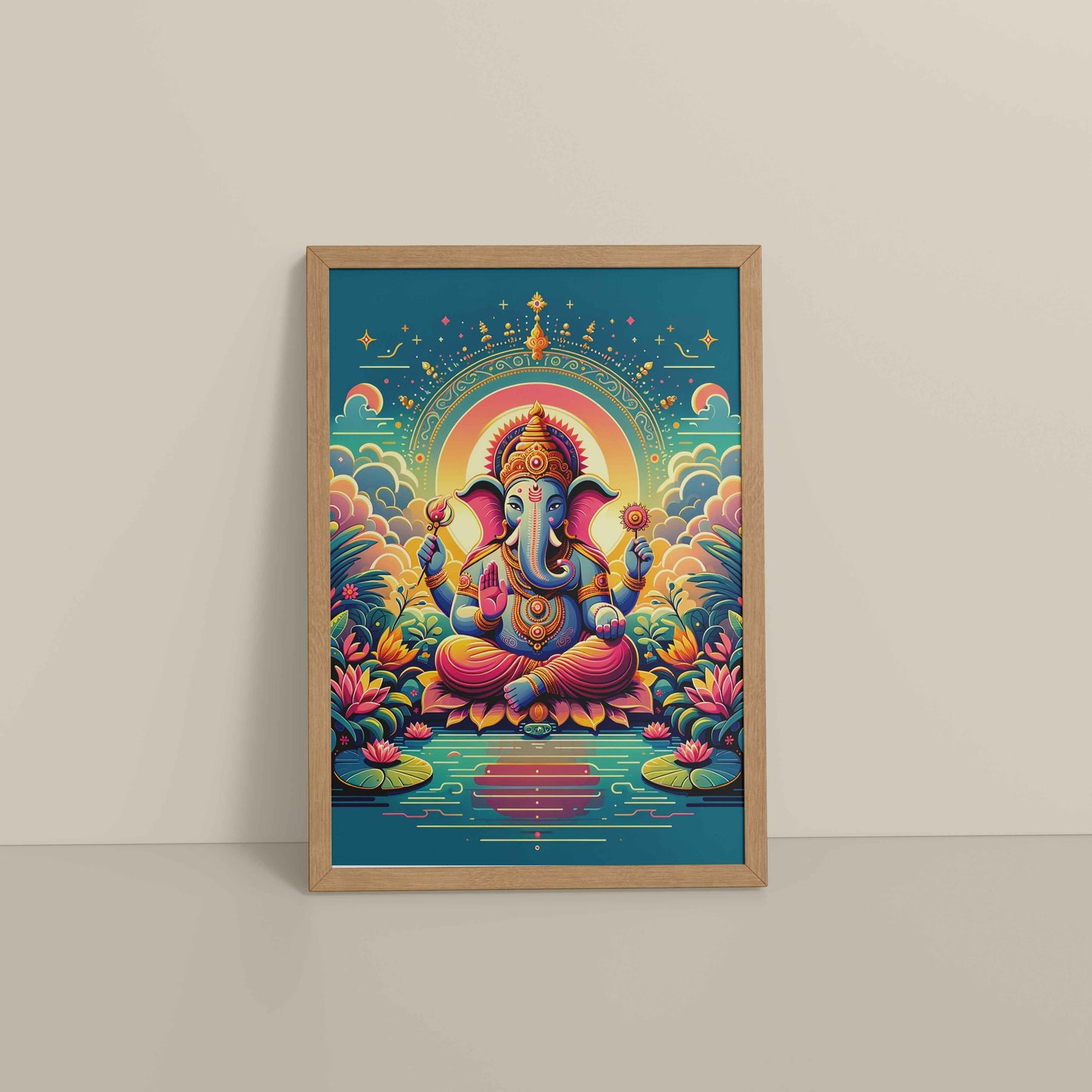 Floor View of Colorful Lord Ganesha Wall Frame – A Symbol of Peace & Positivity in Natrual Color Frame