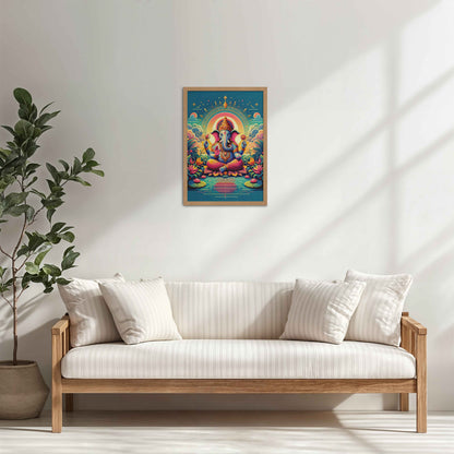 Living Room Cabinet Table Preview of Colorful Lord Ganesha Wall Frame – A Symbol of Peace & Positivity in Natrual Color Frame