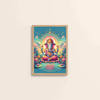 Wall View of Colorful Lord Ganesha Wall Frame – A Symbol of Peace & Positivity in Natrual Color Frame