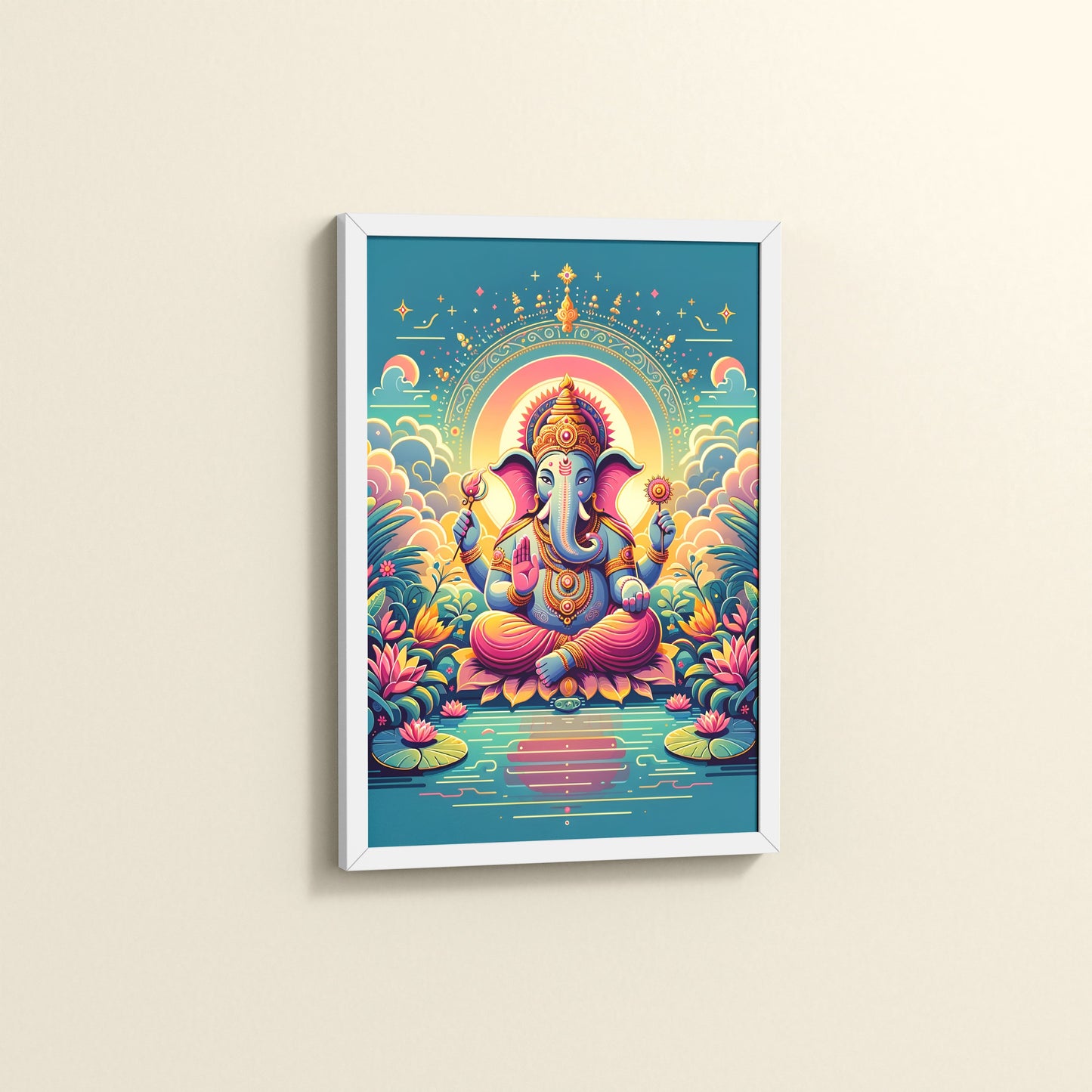 Side View of Colorful Lord Ganesha Wall Frame – A Symbol of Peace & Positivity in White Color Frame