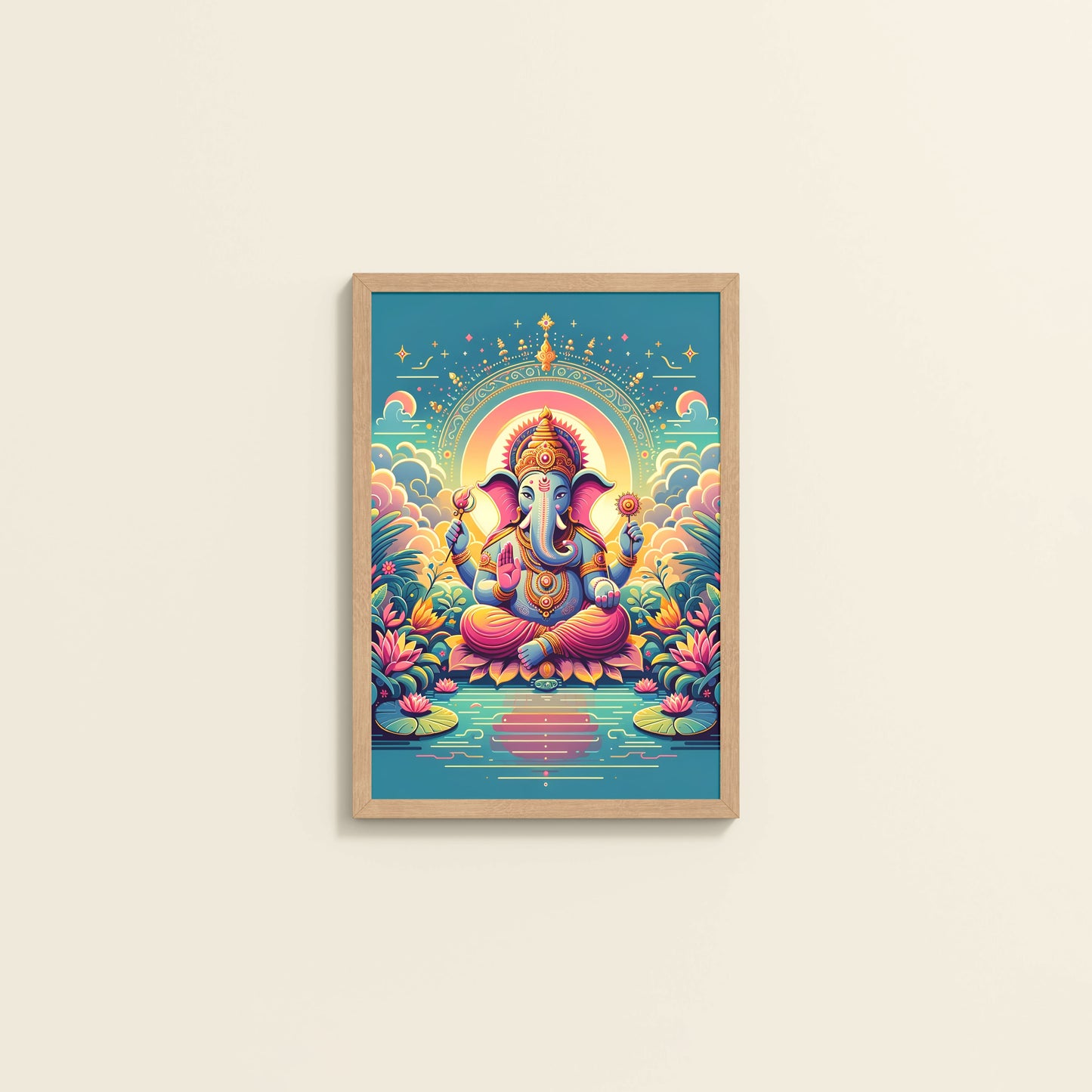 Wall View of Colorful Lord Ganesha Wall Frame – A Symbol of Peace & Positivity in White Color Frame