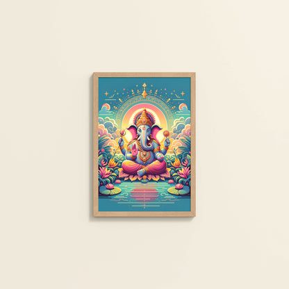 Wall View of Colorful Lord Ganesha Wall Frame – A Symbol of Peace & Positivity in White Color Frame