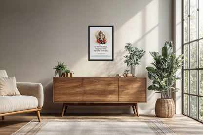 Living Room Cabinet Preview of Lord Ganesha Wall Art – Ekdantay Shloka for Wisdom & Protection in Black Color Frame