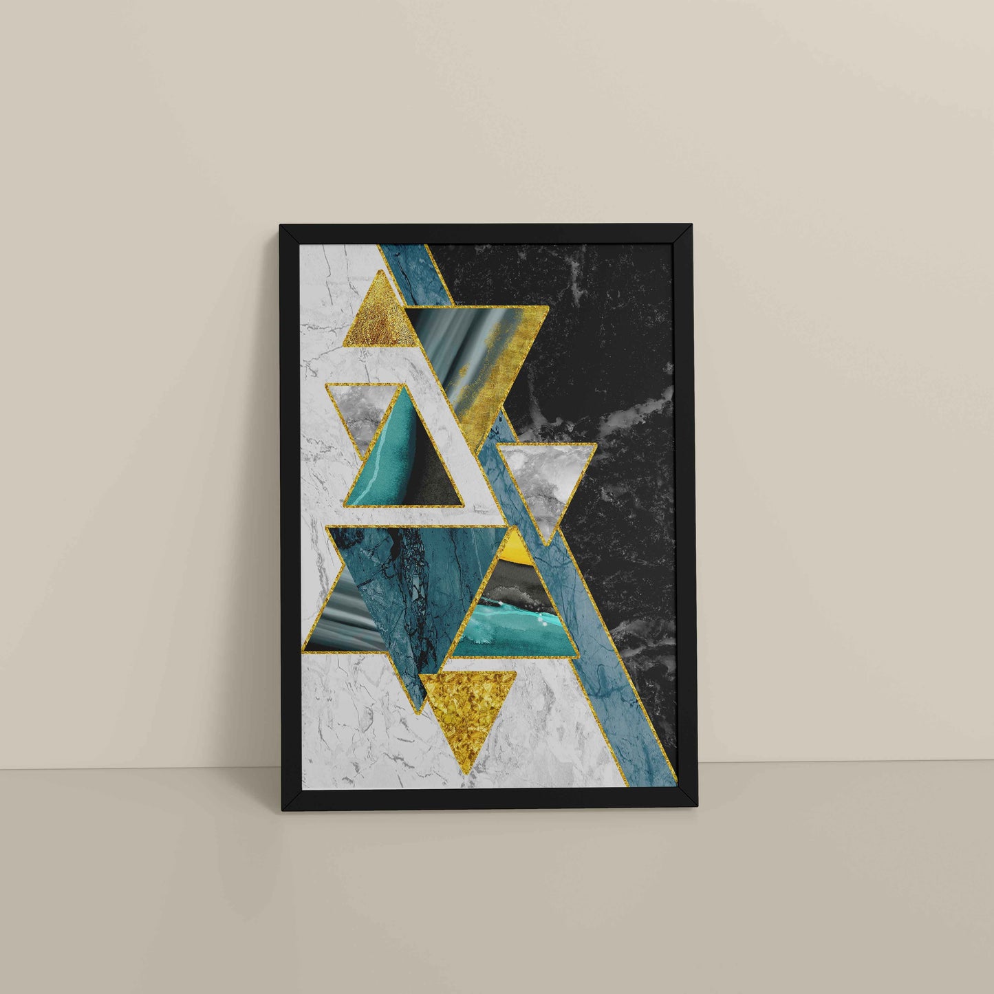 Floor View of Geometric Triangle Art – Modern Wall Decor in Black Color Frame