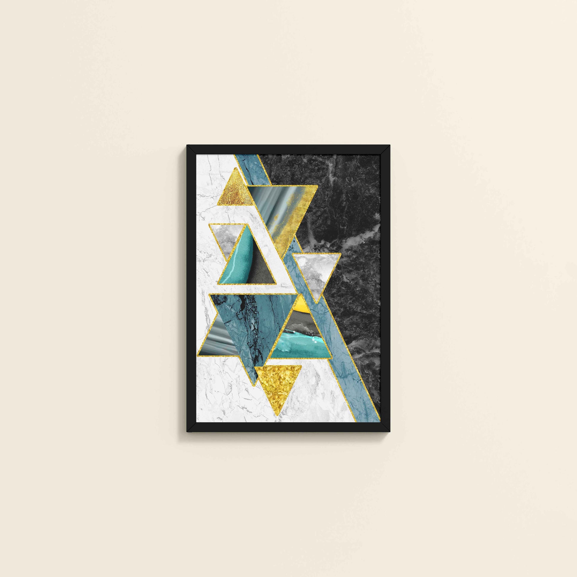 Wall View of Geometric Triangle Art – Modern Wall Decor in Black Color Frame