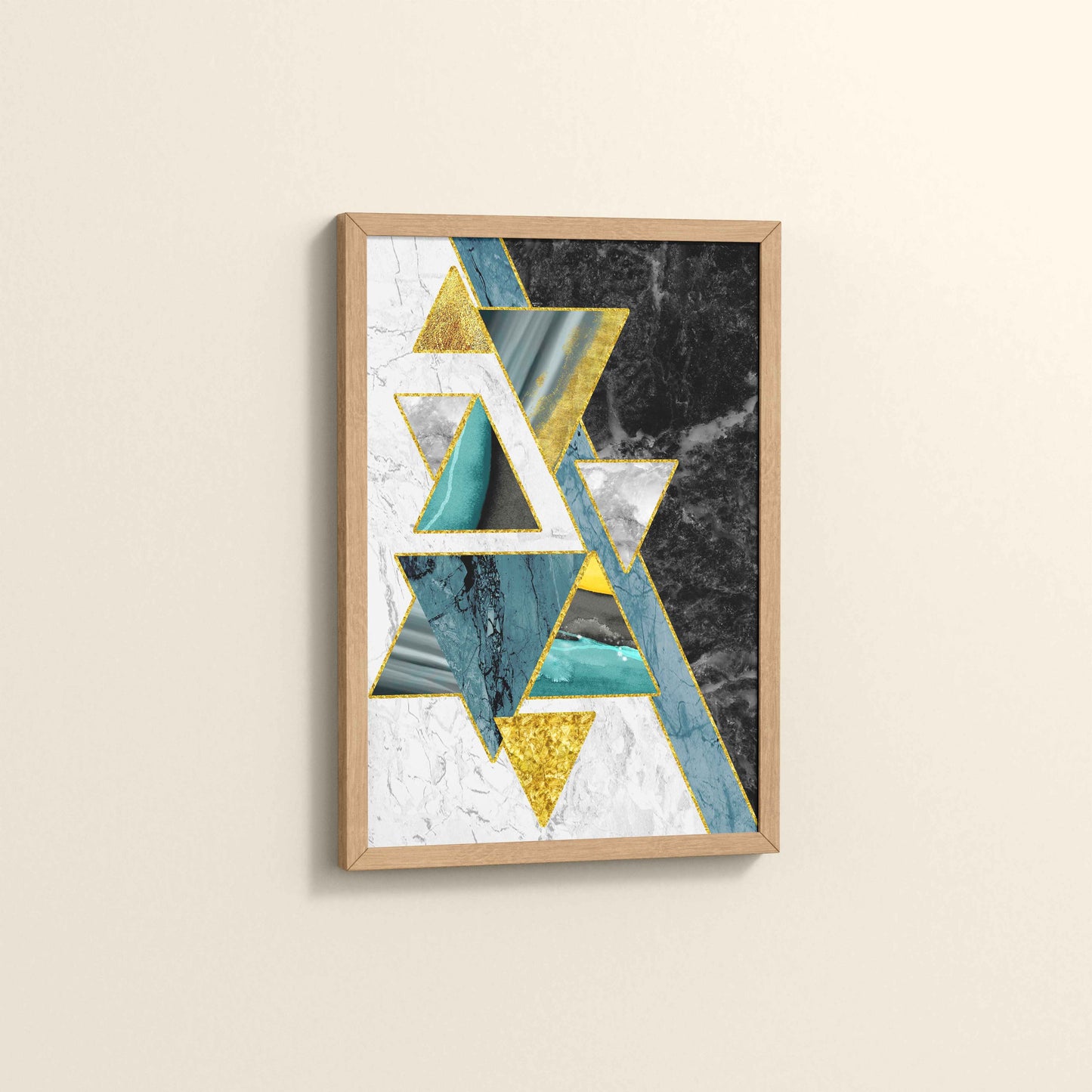 Side View of Geometric Triangle Art – Modern Wall Decor in Natrual Color Frame