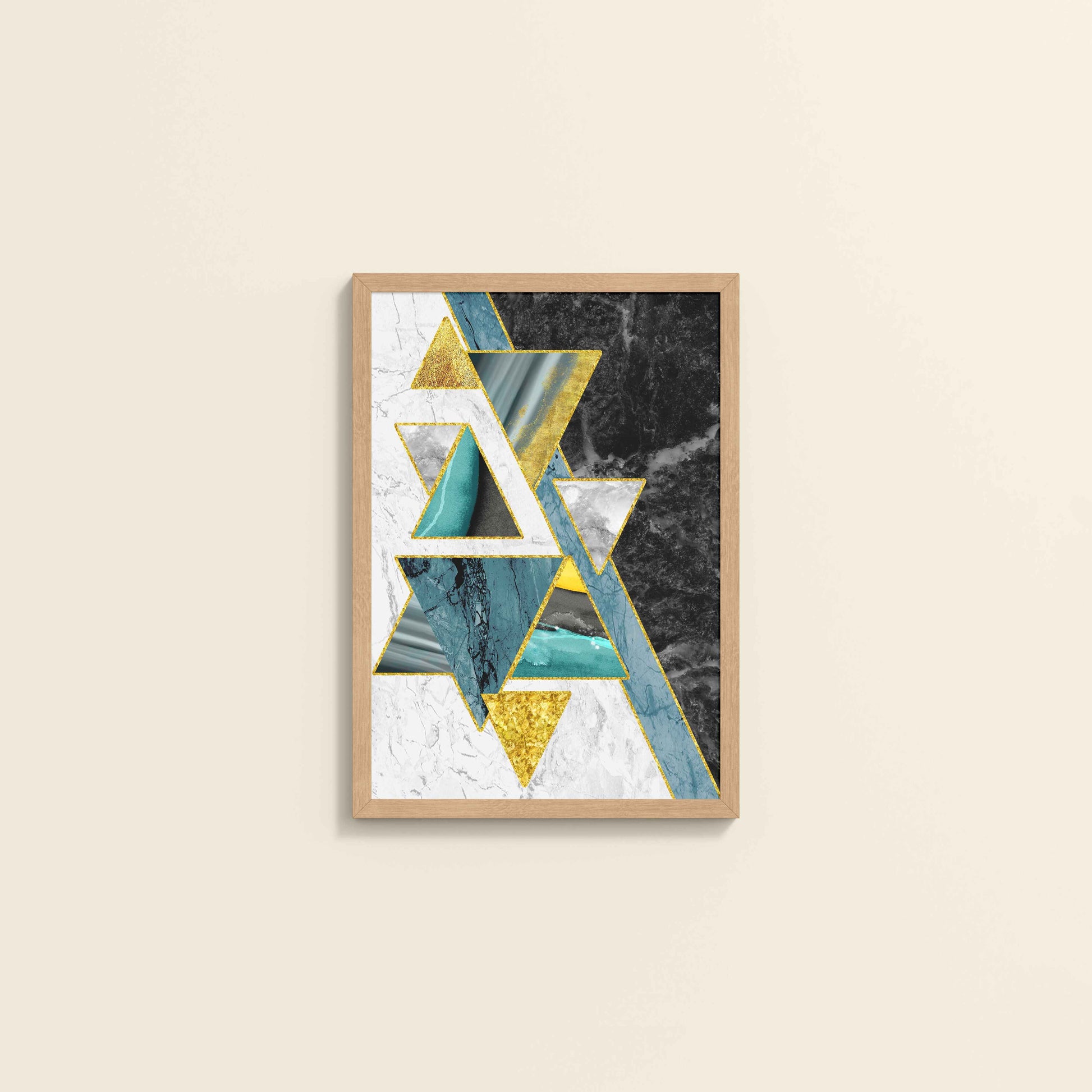 Wall View of Geometric Triangle Art – Modern Wall Decor in Natrual Color Frame