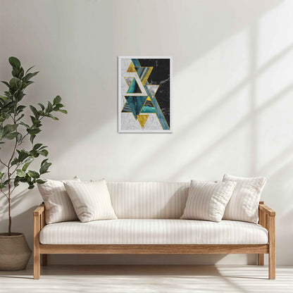 Living Room Cabinet Table Preview of Geometric Triangle Art – Modern Wall Decor in White Color Frame