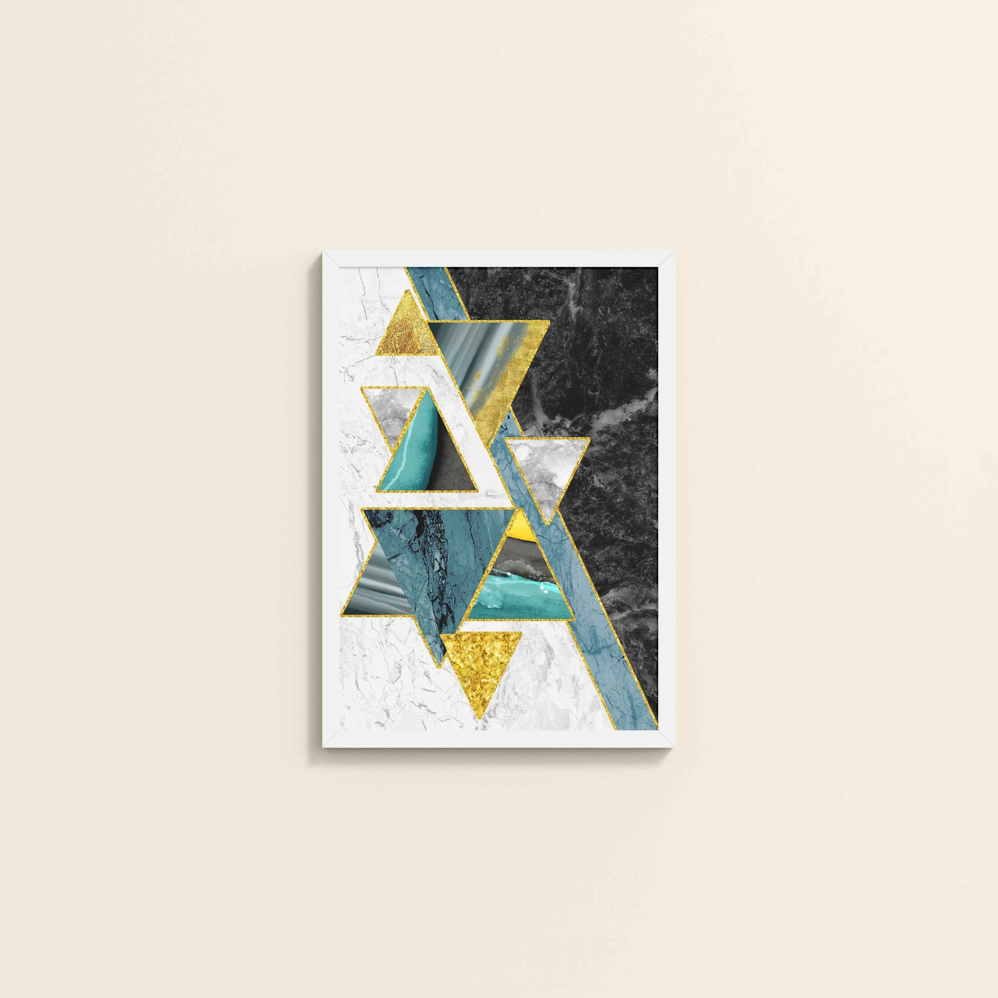Wall View of Geometric Triangle Art – Modern Wall Decor in White Color Frame