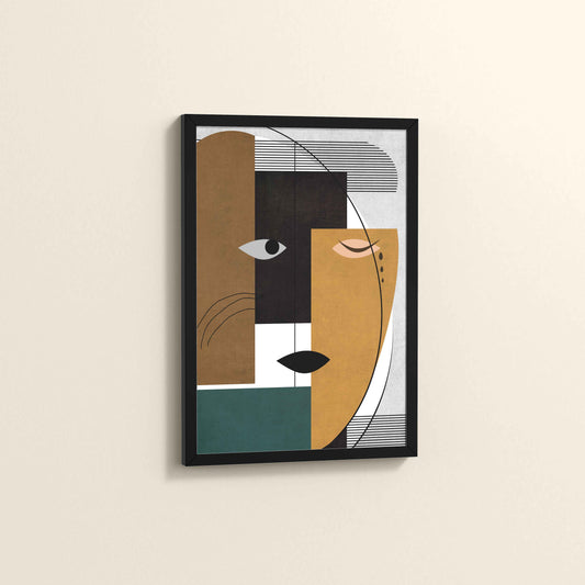 Side View of GeoFace – Abstract Geometric Face Wall Art in Black Color Frame