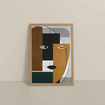 Floor View of GeoFace – Abstract Geometric Face Wall Art in Natrual Color Frame