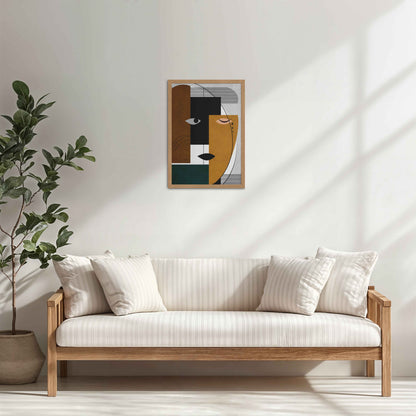 Living Room Cabinet Table Preview of GeoFace – Abstract Geometric Face Wall Art in Natrual Color Frame