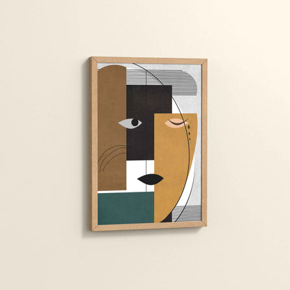 Side View of GeoFace – Abstract Geometric Face Wall Art in Natrual Color Frame