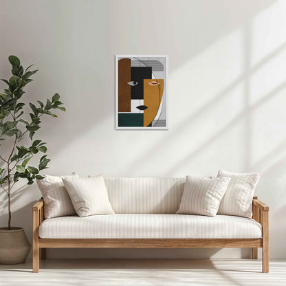 Living Room Cabinet Table Preview of GeoFace – Abstract Geometric Face Wall Art in White Color Frame
