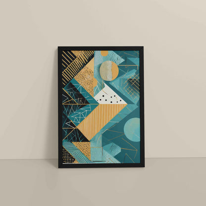 Floor View of Vibrant Geometry – Minimalist Shapes Wall Art in Black Color Frame