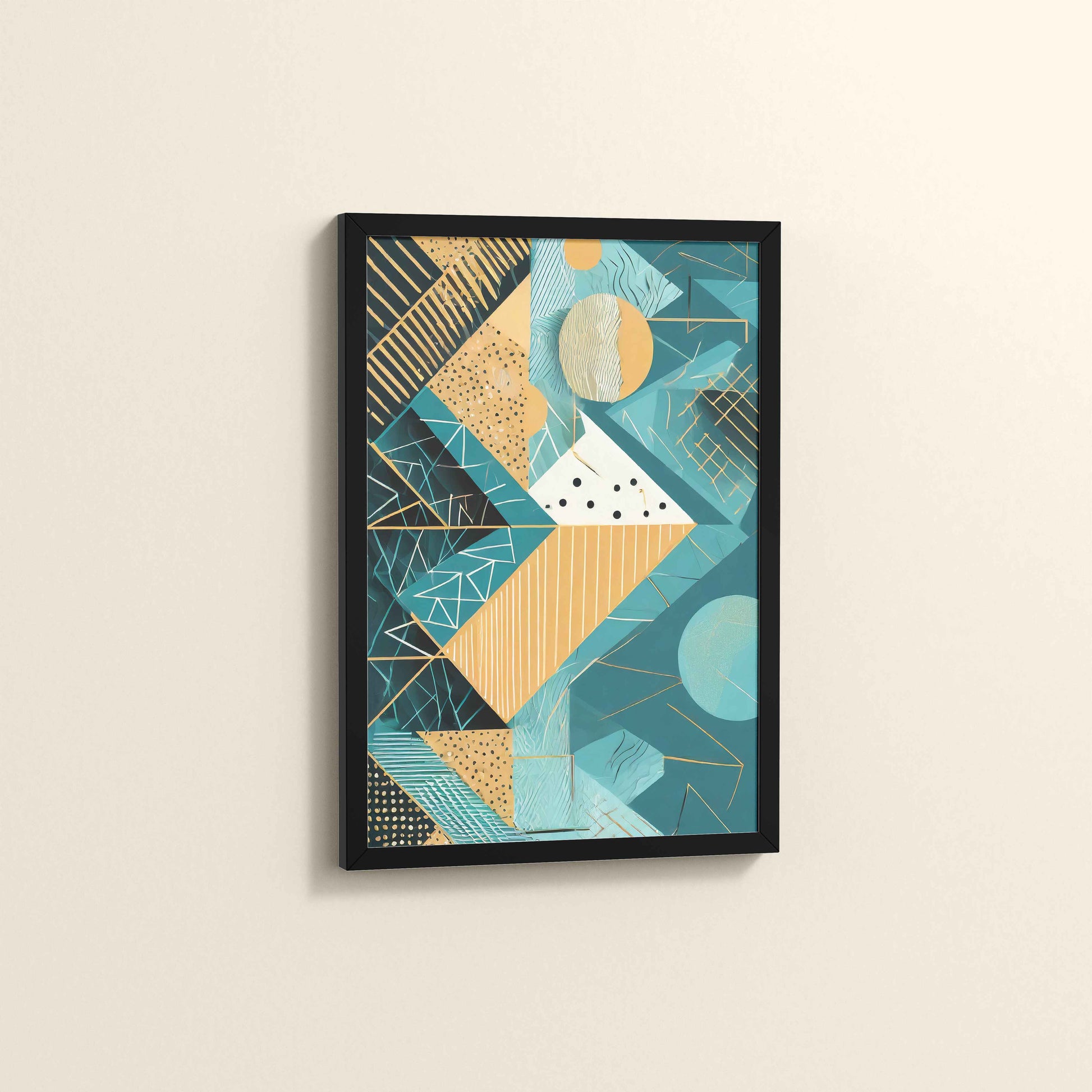Side View of Vibrant Geometry – Minimalist Shapes Wall Art in Black Color Frame