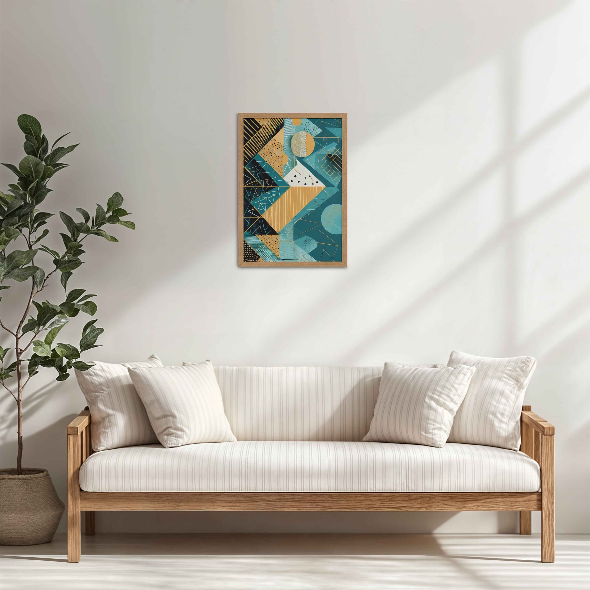 Living Room Cabinet Table Preview of Vibrant Geometry – Minimalist Shapes Wall Art in Natrual Color Frame
