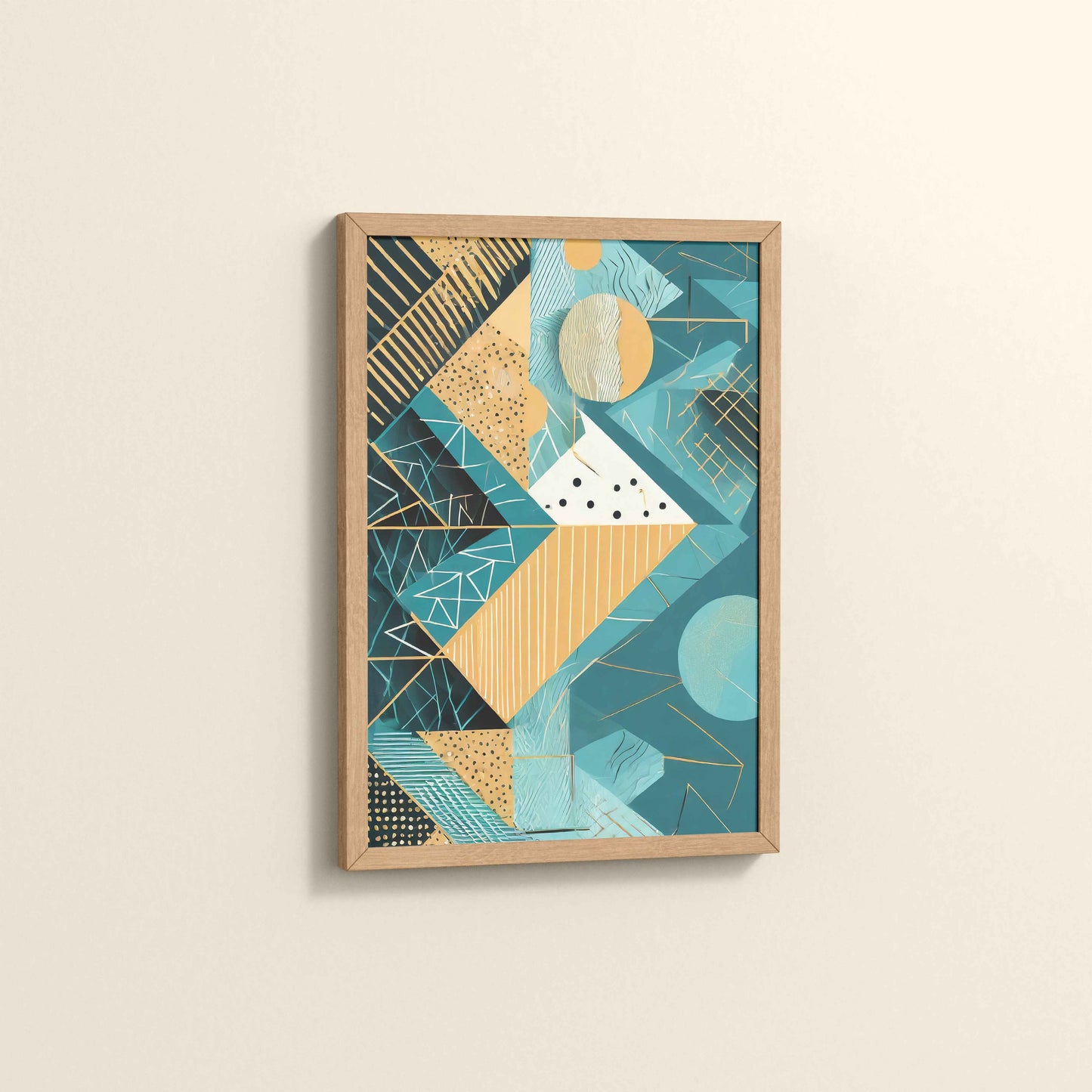 Side View of Vibrant Geometry – Minimalist Shapes Wall Art in Natrual Color Frame