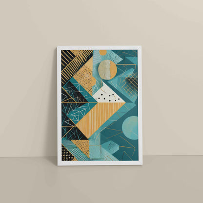 Floor View of Vibrant Geometry – Minimalist Shapes Wall Art in White Color Frame