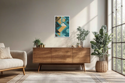 Living Room Cabinet Preview of Vibrant Geometry – Minimalist Shapes Wall Art in White Color Frame