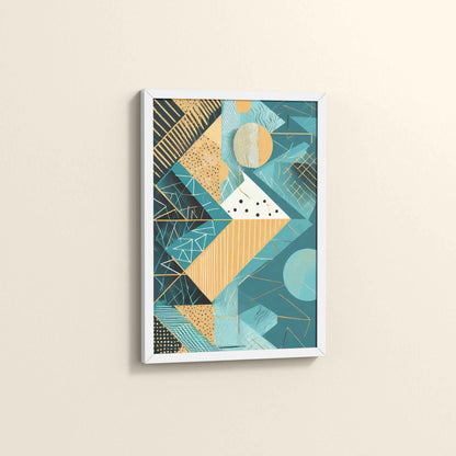 Side View of Vibrant Geometry – Minimalist Shapes Wall Art in White Color Frame