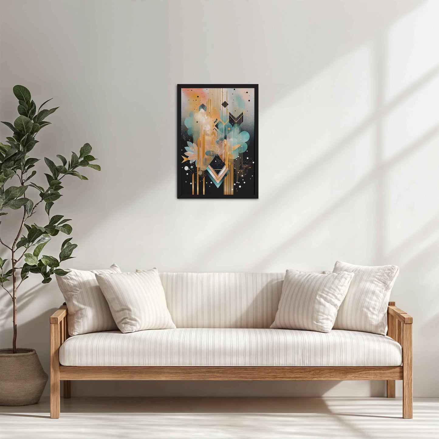Living Room Cabinet Table Preview of Petal Patterns – Colorful Geometric Floral Art in Black Color Frame