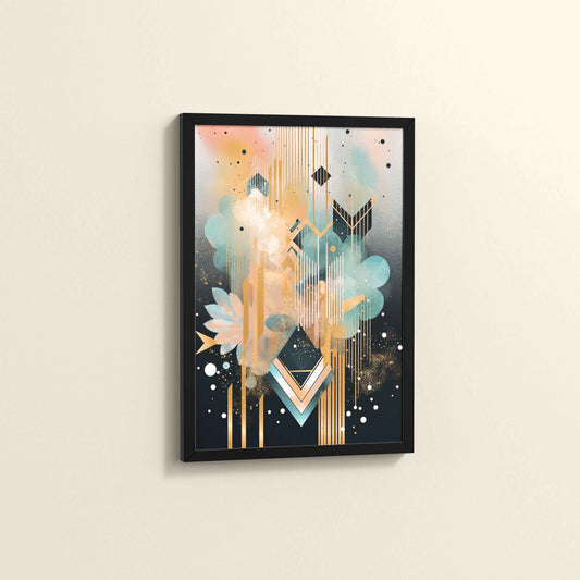 Side View of Petal Patterns – Colorful Geometric Floral Art in Black Color Frame