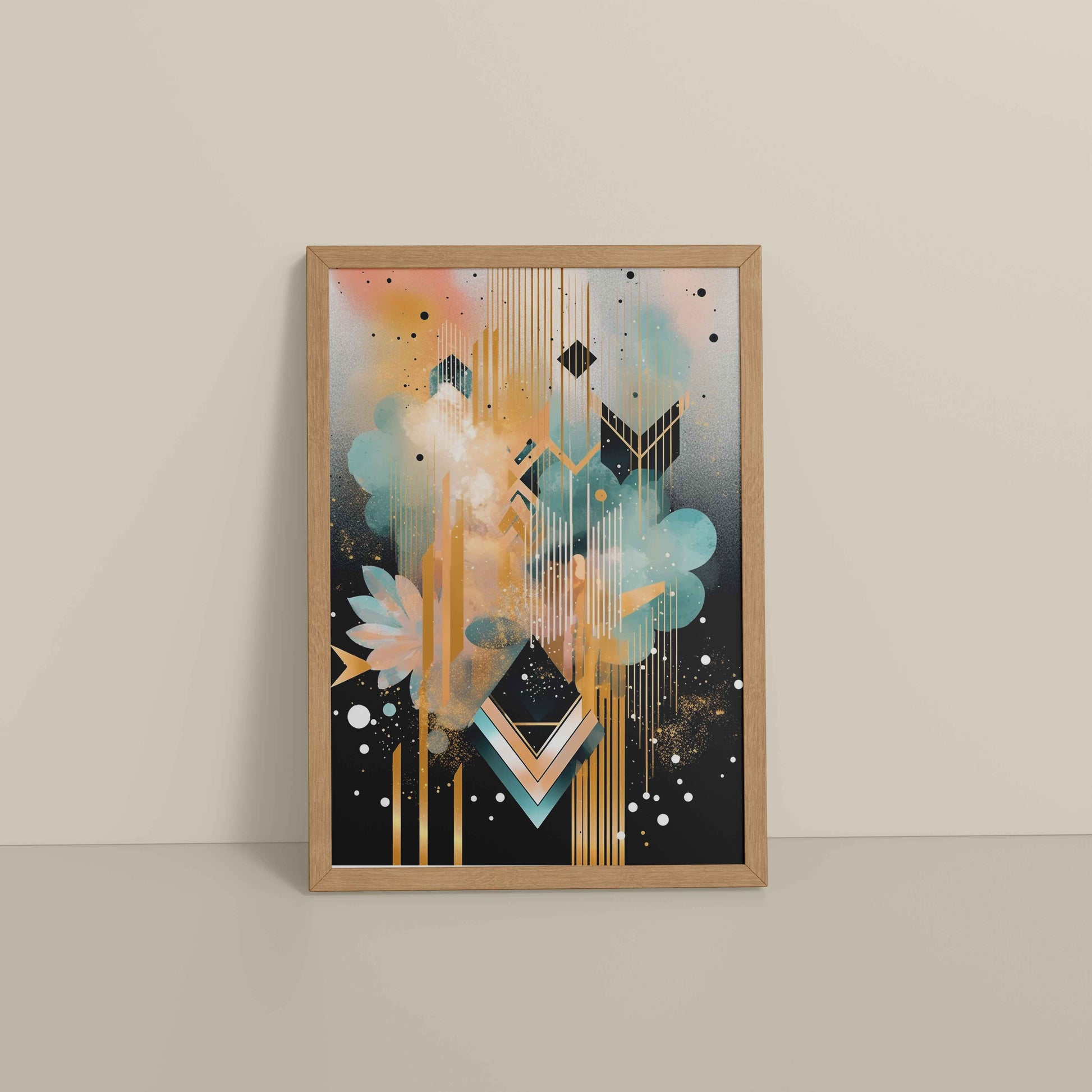 Floor View of Petal Patterns – Colorful Geometric Floral Art in Natrual Color Frame