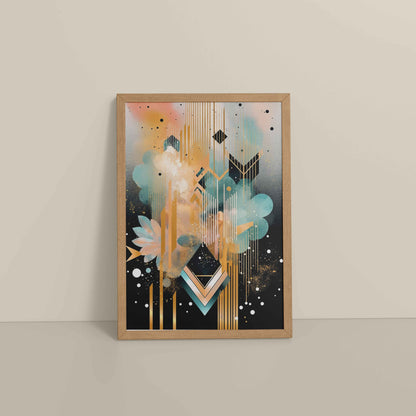 Floor View of Petal Patterns – Colorful Geometric Floral Art in Natrual Color Frame