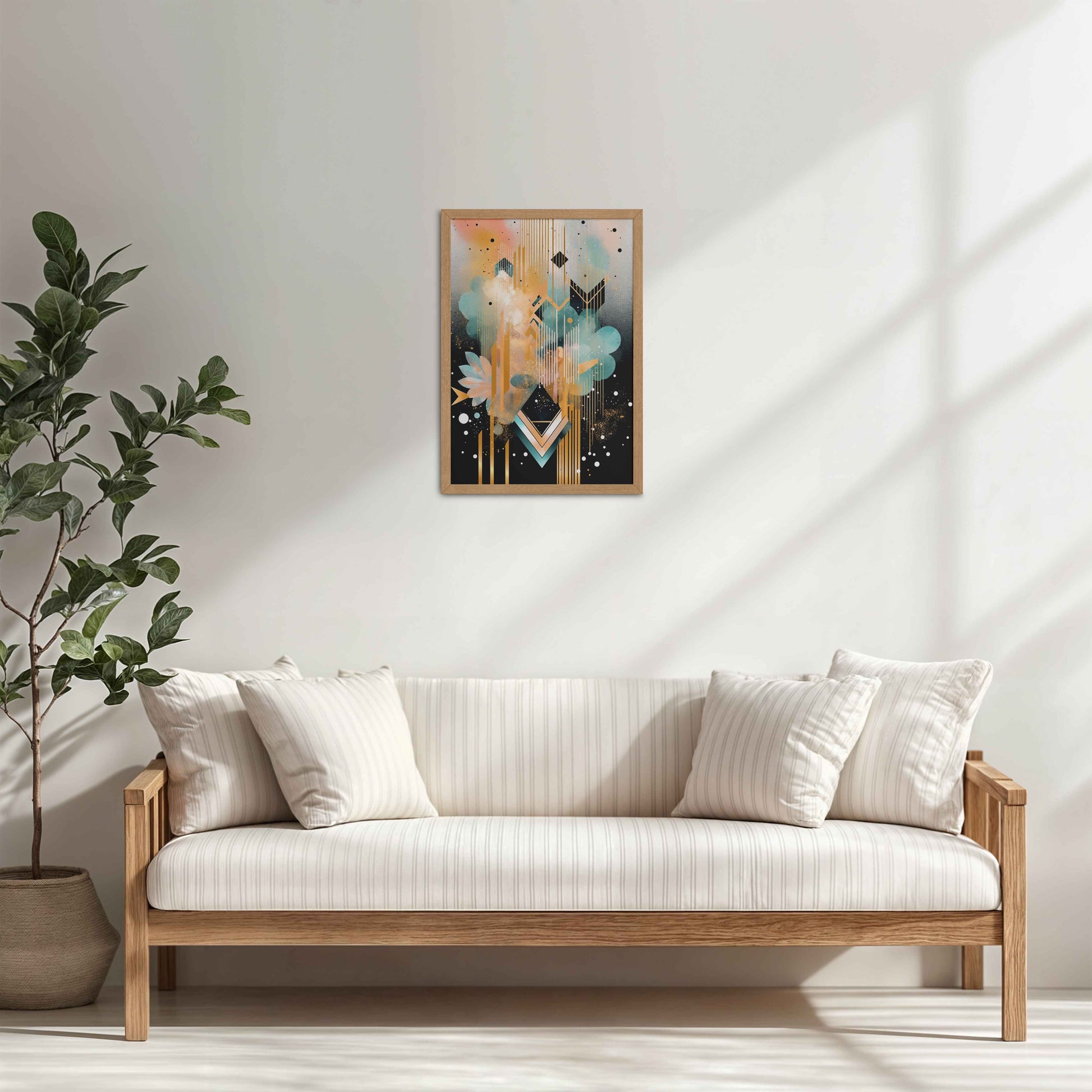 Living Room Cabinet Table Preview of Petal Patterns – Colorful Geometric Floral Art in Natrual Color Frame