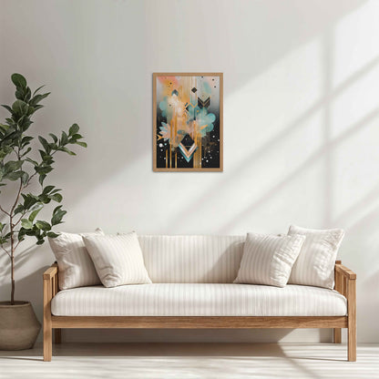 Living Room Cabinet Table Preview of Petal Patterns – Colorful Geometric Floral Art in Natrual Color Frame