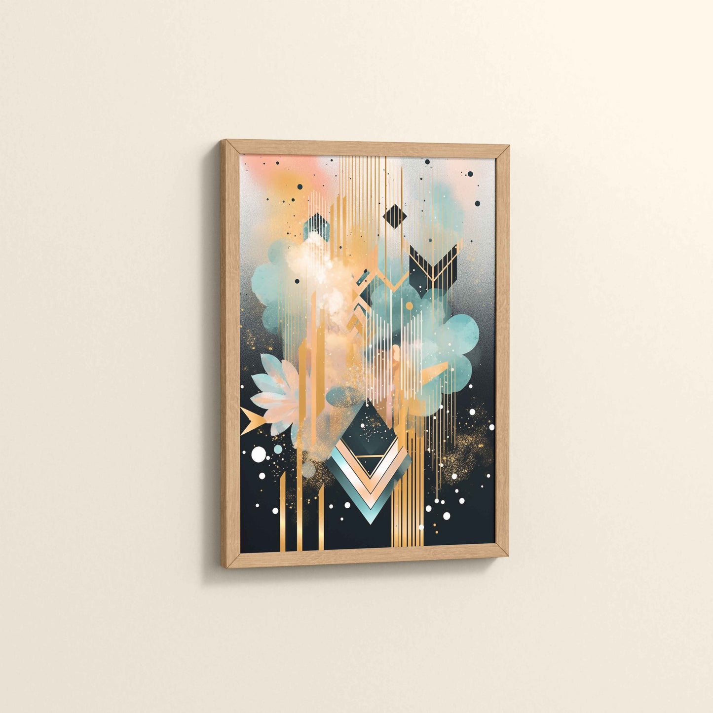 Side View of Petal Patterns – Colorful Geometric Floral Art in Natrual Color Frame
