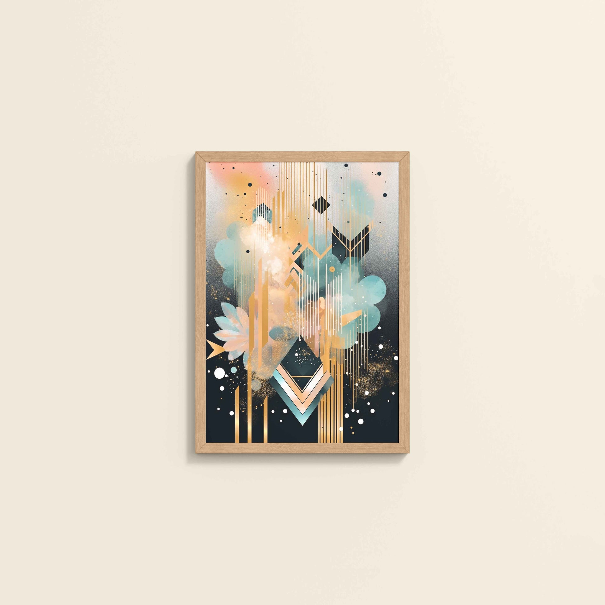 Wall View of Petal Patterns – Colorful Geometric Floral Art in Natrual Color Frame
