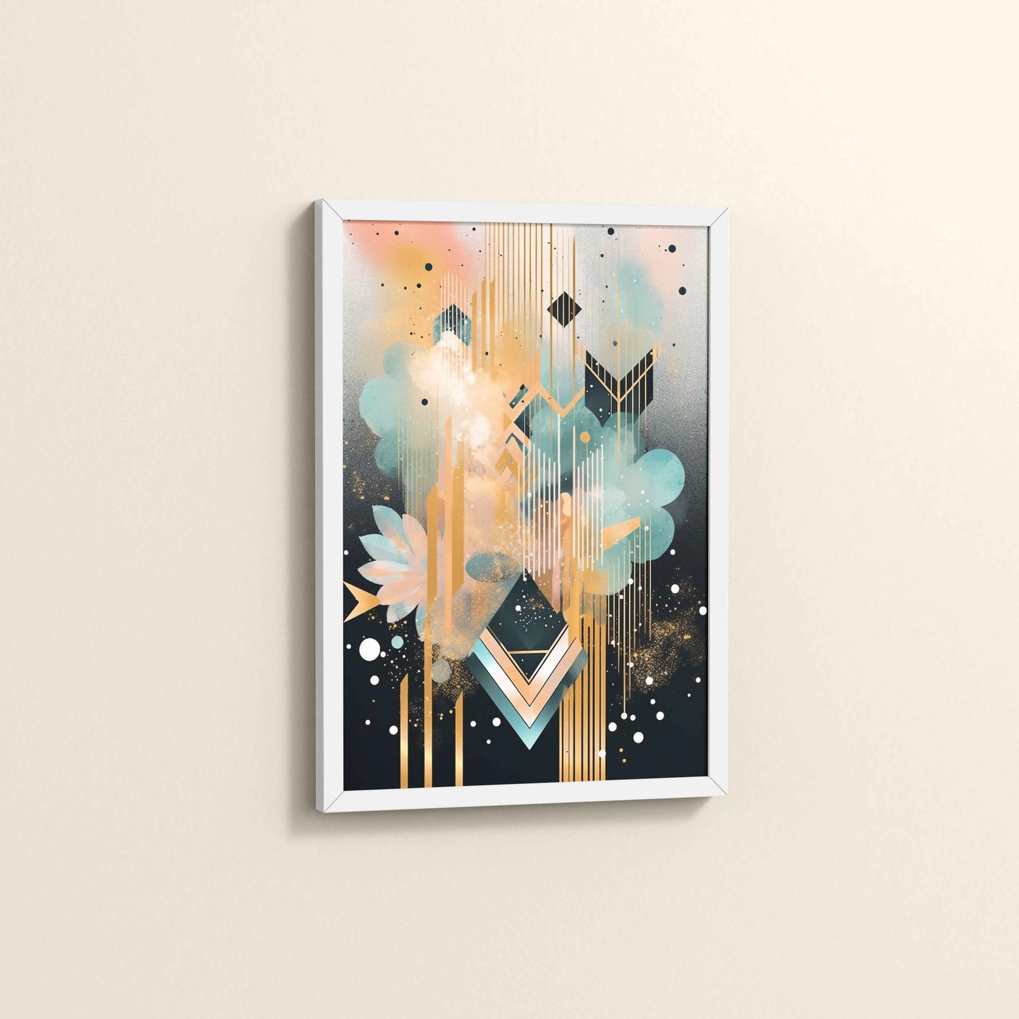 Side View of Petal Patterns – Colorful Geometric Floral Art in White Color Frame