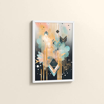 Side View of Petal Patterns – Colorful Geometric Floral Art in White Color Frame