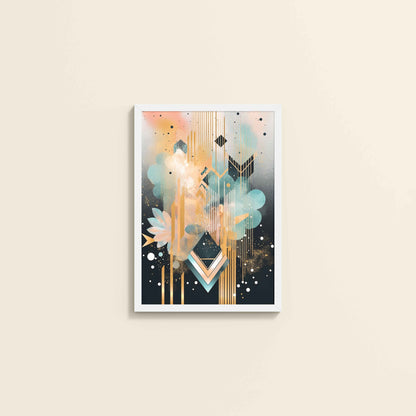 Wall View of Petal Patterns – Colorful Geometric Floral Art in White Color Frame