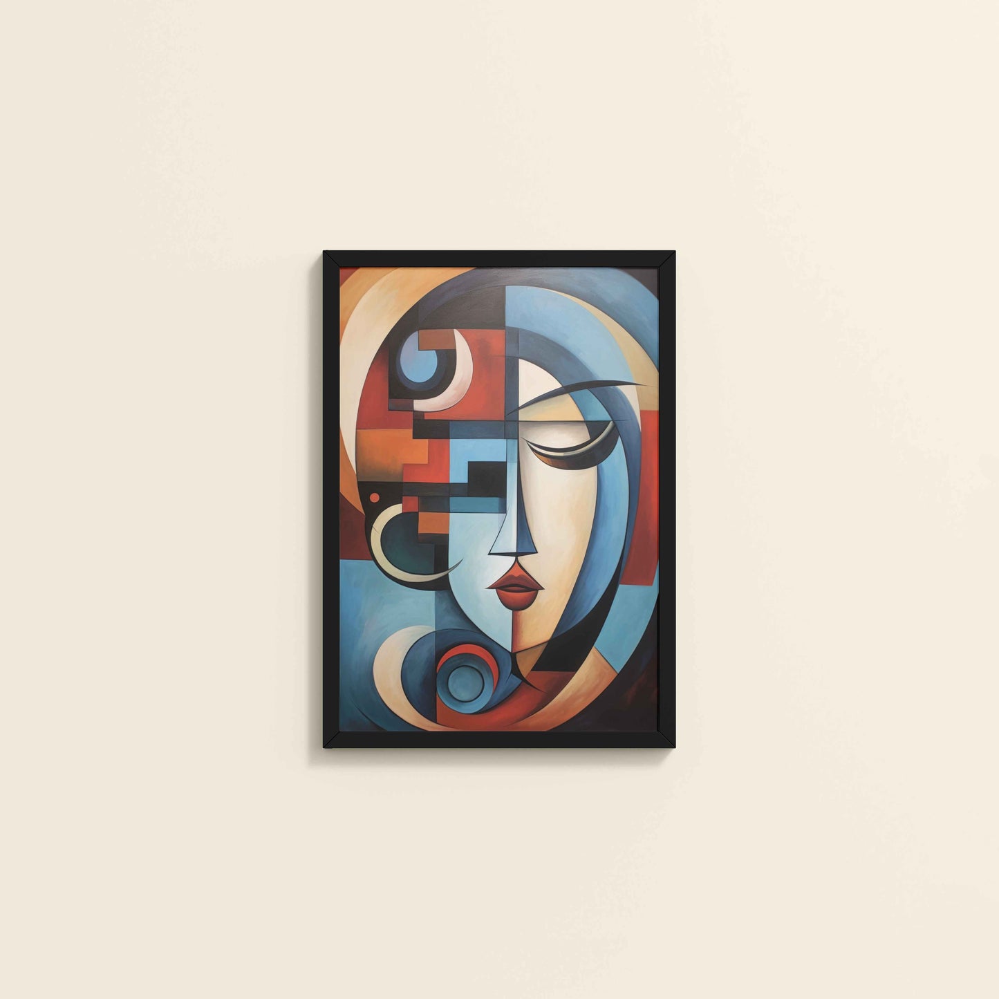 Wall View of Linear Beauty – Artistic Woman Face in Geometry in Black Color Frame