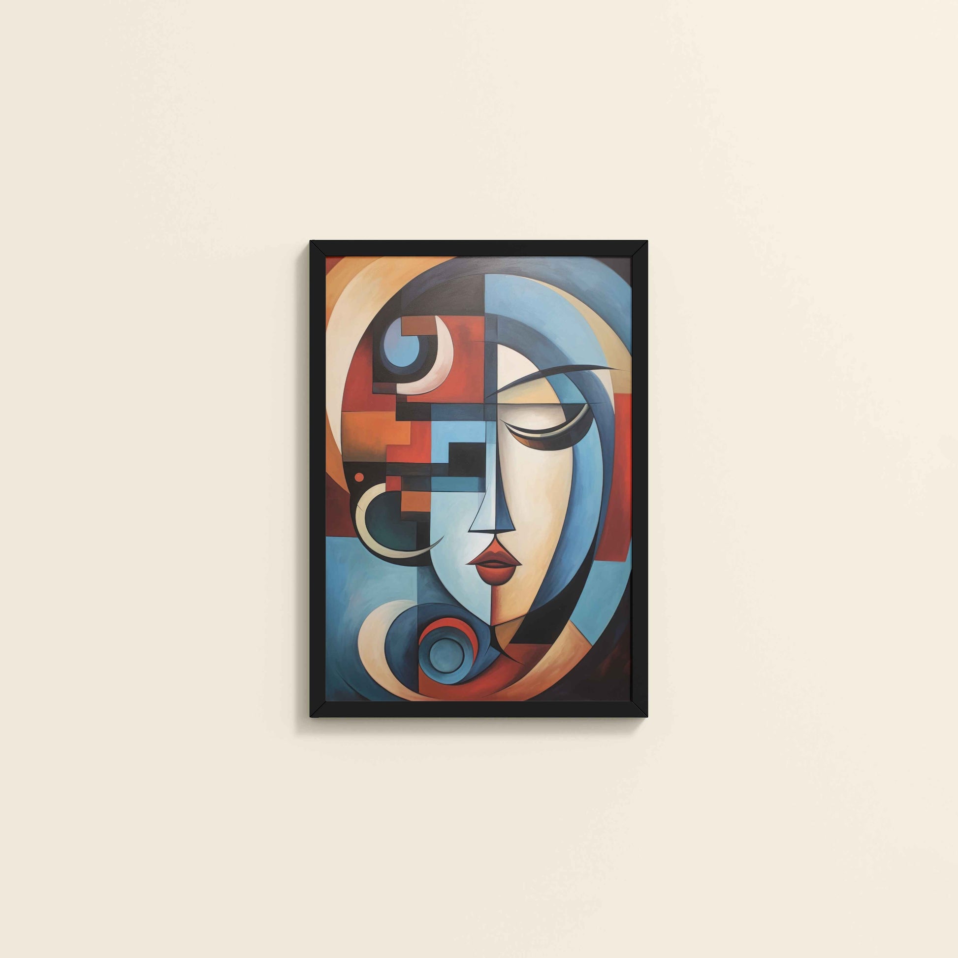Wall View of Linear Beauty – Artistic Woman Face in Geometry in Black Color Frame